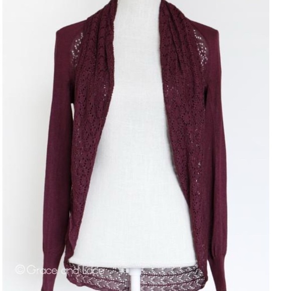 GRACE & LACE OPEN KNIT LIGHT WEIGHT TWO FIT KNIT CARDIGAN One size fits most NWT - Picture 9 of 11